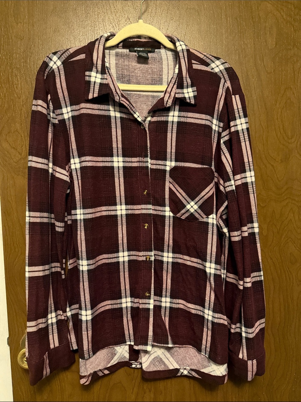 Robert Louis Burgundy Plaid Button-Down Shirt XL